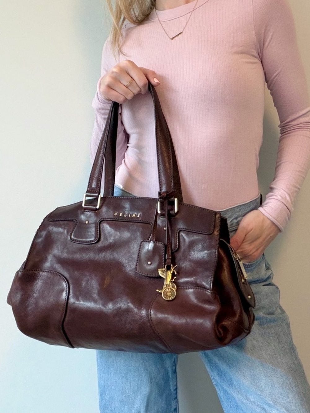 CELINE VINTAGE brown satchel